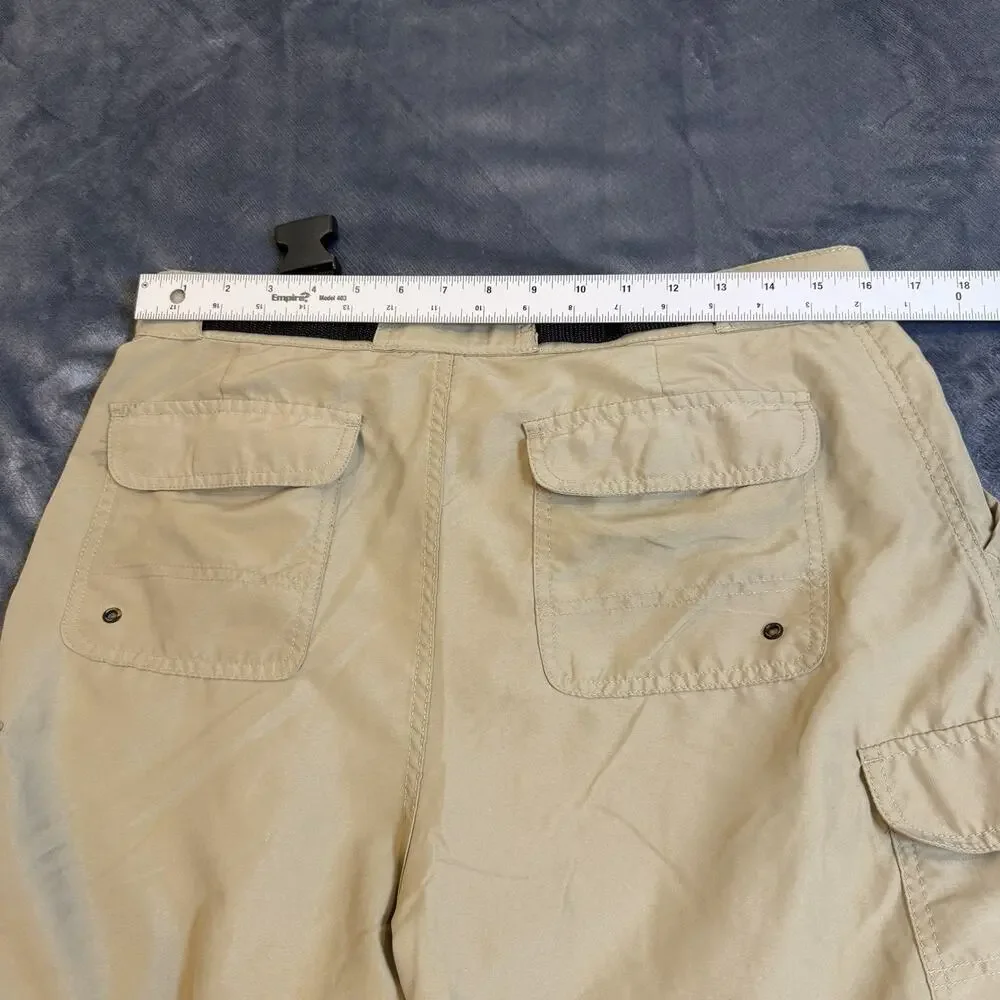 Denali Mens Performance Cargo Shorts Sz 32 Tan Beige Belted Hiking Trail Gorp